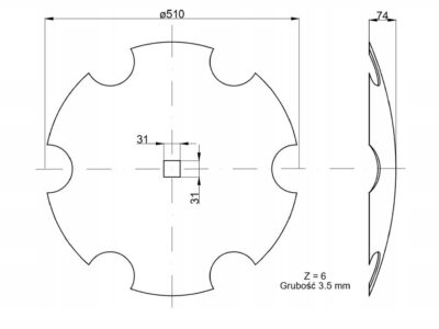 Talerz uzębiony fi 510 otwór 30x30 stal borowa Talerzówka 1242050040 127920