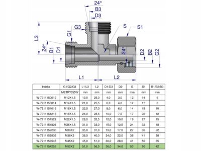 Trójnik hydrauliczny niesymetryczny metryczny BBA M52x4 42L (XEVL) Waryński