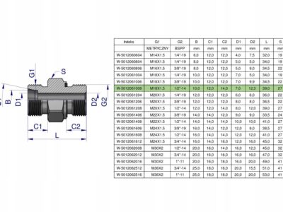 Przyłączka hydrauliczna (odmiana ciężka XGE) BB M18x1.5 10S x 1/2" BSP ED W