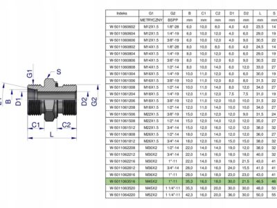 Przyłączka hydrauliczna BB (XGE) M45x2 35L3 35L x 1" BSP ED Waryński