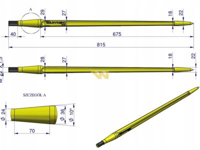 Ząb ładowacza uniwersalny prosty L- 810 mm zastosowanie 5193-FT1N Tur WARYŃ