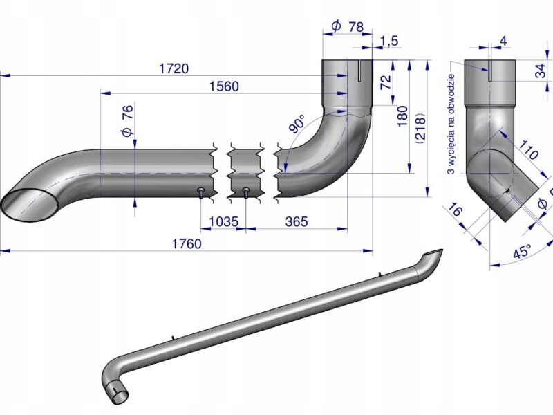 Tłumik rura wydechu inox AL164277 John Deere WARYŃSKI