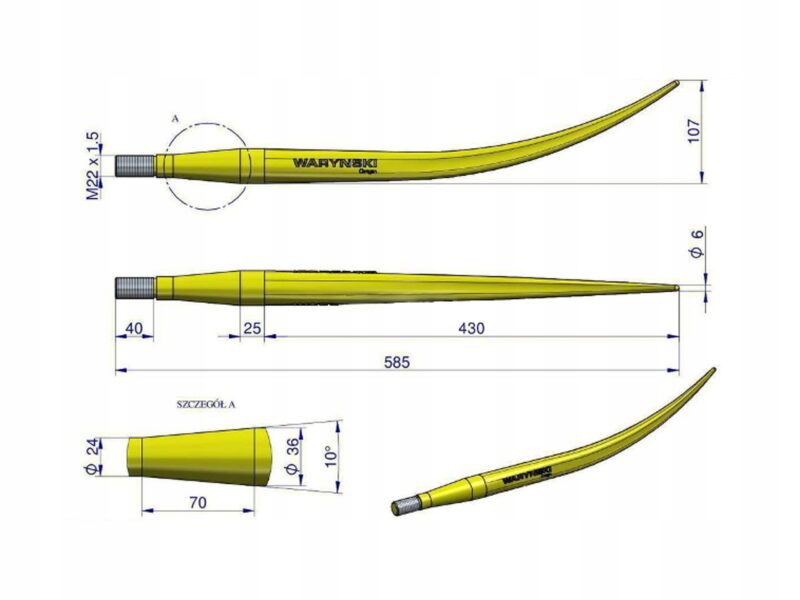 Ząb ładowacza wygięty zamykający L- 600 mm chwytak (krokodyl)