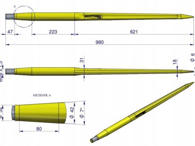 Ząb ładowacza CIĘŻKI uniwersalny prosty L- 980 mm Tur na tuleję W-5791200 W