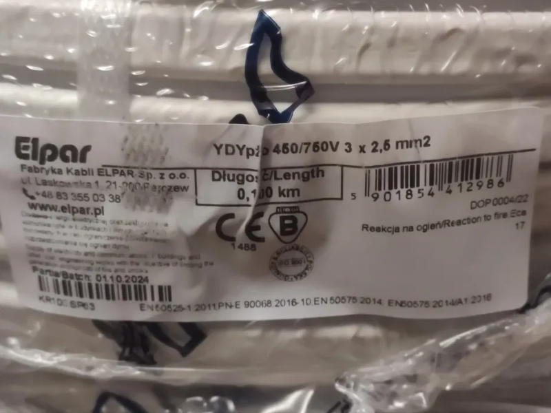 Przewód YDY pżo 3x2.5, 3x1.5 Elpar