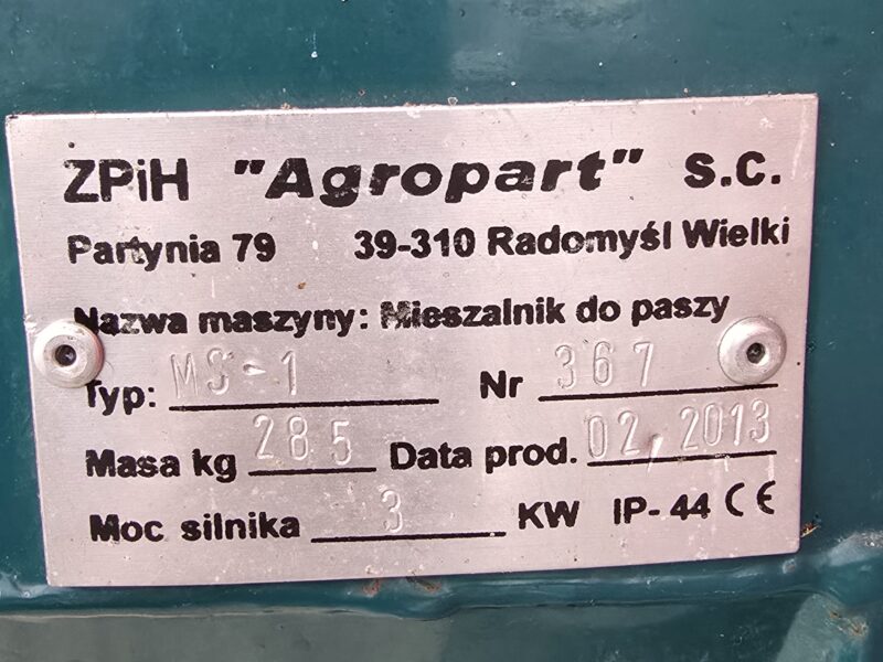 Sprzedam mieszalnik pasz 1T - Zaprawiarka do zboża firmy AgroPart