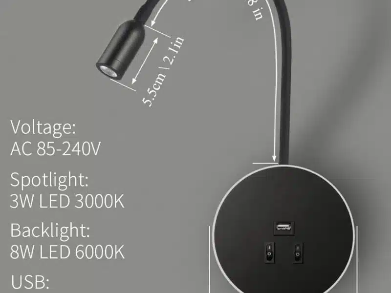 Awekliy Lampa ścienna LED, 3W lampa do czytania, z portem ładowania USB