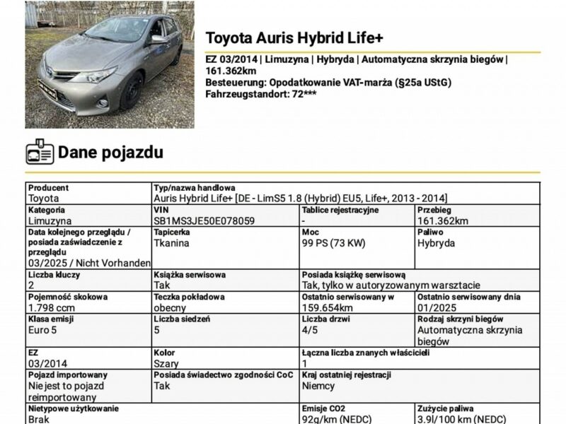 Toyota Auris Bezwypadkowy Full Opcja ! II (2012-)